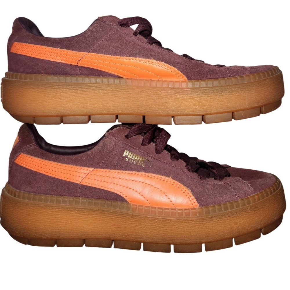 Puma‎ Suede Trace Platform Sneakers 8 Burgundy Orange Gum Sole 367047-11 Y2K 90s
